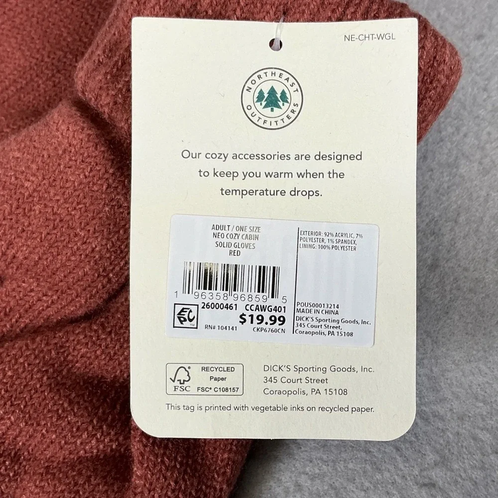 Northeast Outfitters Women's Cozy Cabin Gloves Rust Red‎ One Size NWT
